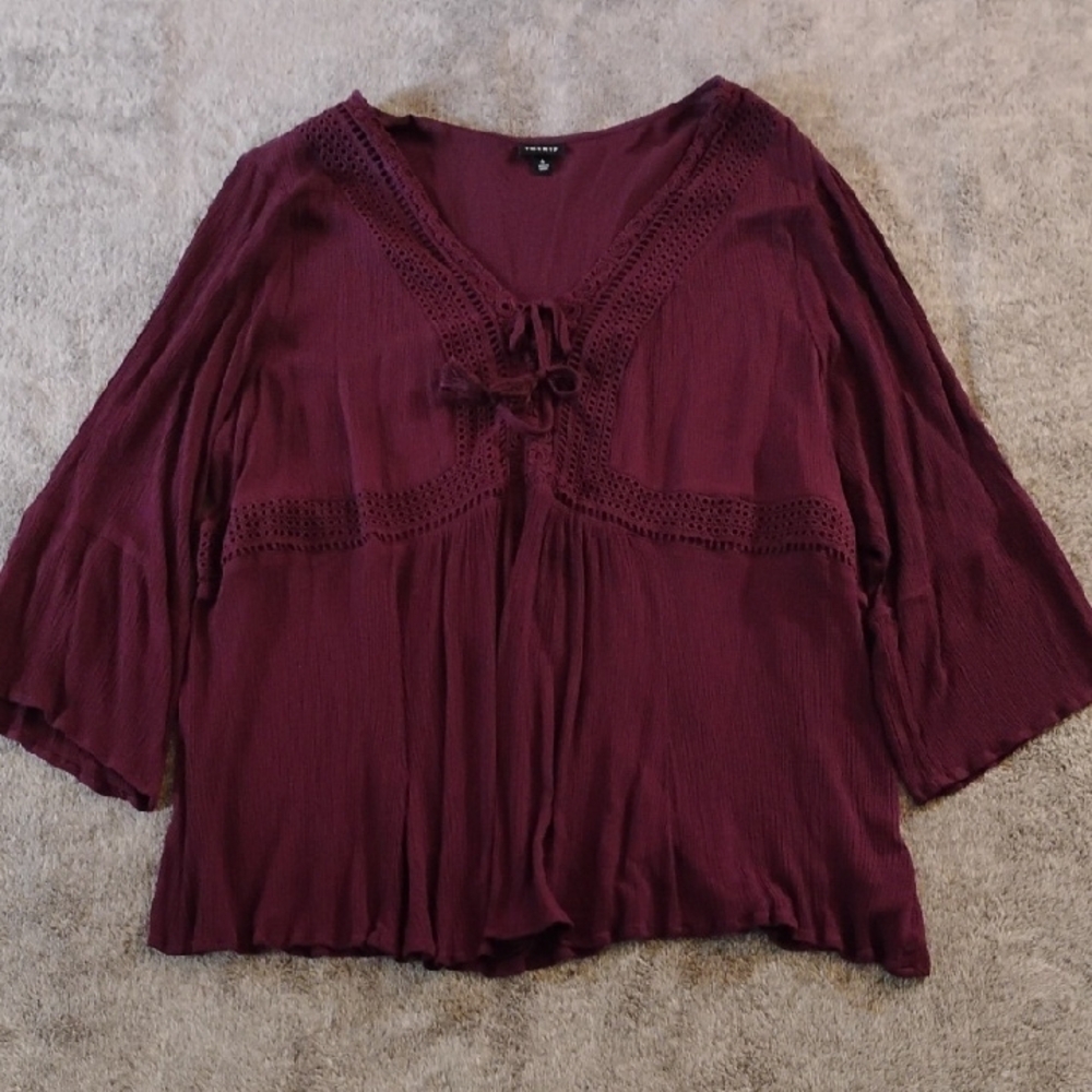 Torrid Burgundy Baby Doll Top With Lace And Tassel Detail